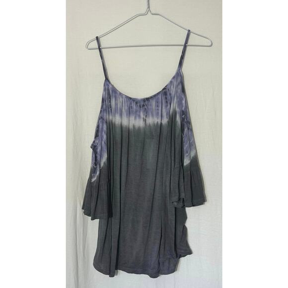 CHATOYANT Gray Dyed Cold Shoulder Sheer Blouse Top Womens L - Picture 3 of 6